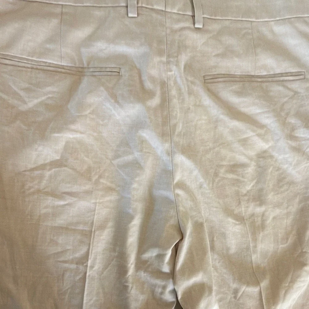 H&M Men's 38x31 Beige Linen Slim Fit Flat Front Straight Leg Dress Pants